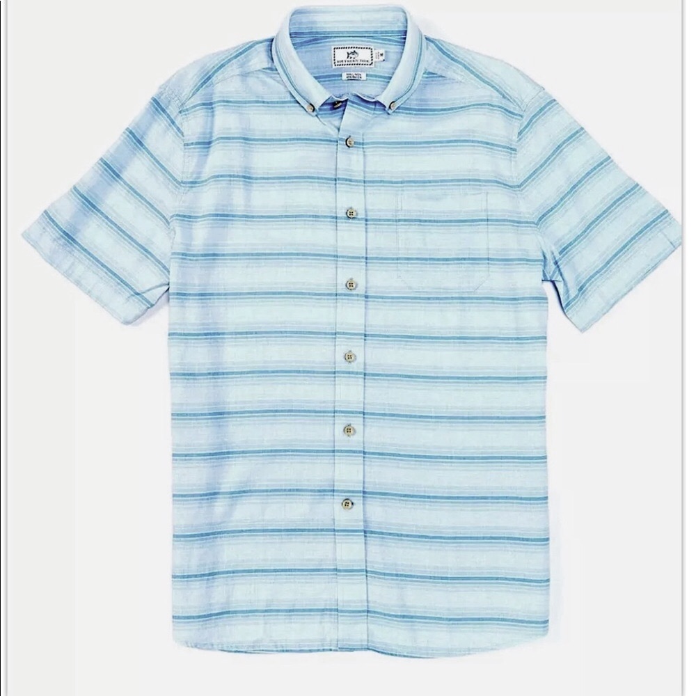 Southern Tide Varigated Stripe Short-Sleeve Woven Shirt Linen / Cotton Blue S